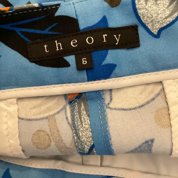 Theory‎ Pants SIze 6 Ankle Cropped Blue Orange Floral Yanette Oahu - Picture 10 of 11
